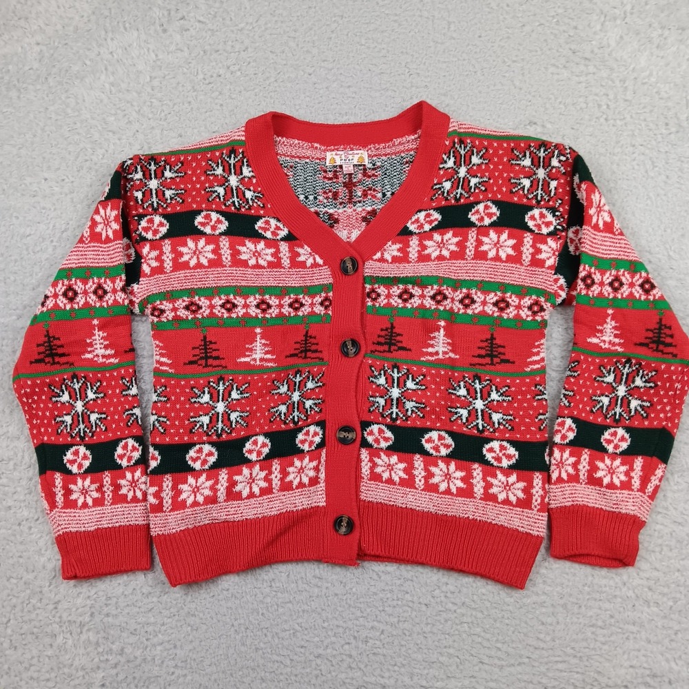 Poof Cardigan Christmas Sweater Women S Red Fair Isle Snowflake 256255